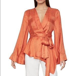 NEW Bcbg Maxazria Textured Satin Wrap Top In Papaya